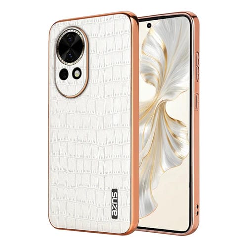 Funda para Teléfono Azns con Textura de Cocodrilo y Marco Galvanizado para Huawei Nova 13/Nova 12 (Blanca)