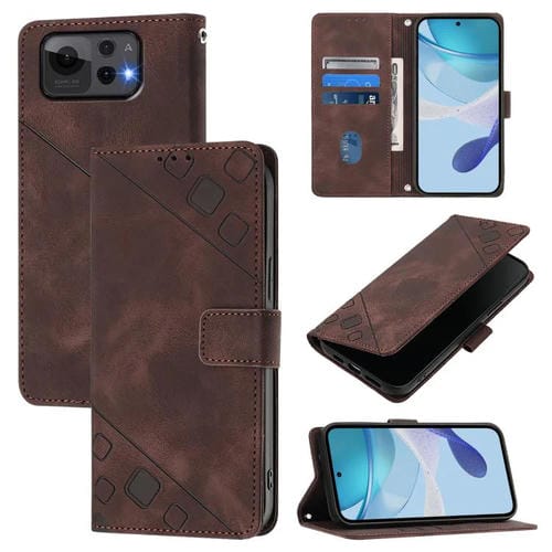 Funda de Piel con Relieve para Asus Zenfone 12 Ultra (Marrón)