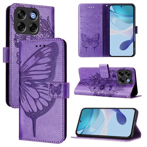 Funda de Cuero para ZTE Blade V70 Vita/V70 con Diseño de Mariposa en Relieve (Morado)