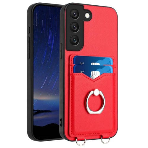 Estuche para Teléfono Samsung Galaxy S22 + 5G R20 con Soporte para Tarjeta y Anillo (Rojo)