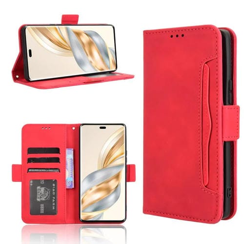 Funda de Piel con Textura de Becerro y Ranuras para Tarjetas Honor X60 Pro 5G / X9C 5G (Roja)