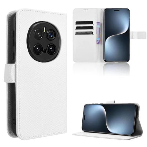 Funda de Cuero con Textura de Diamante para Honor Magic7 Pro (Blanca)