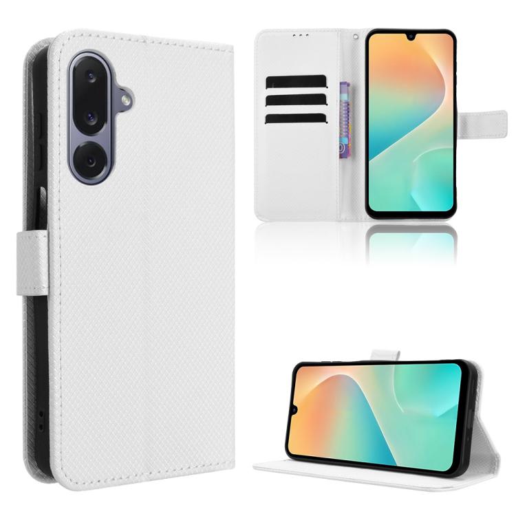 Funda de cuero con textura de diamante para Samsung Galaxy M36 5G (blanca)