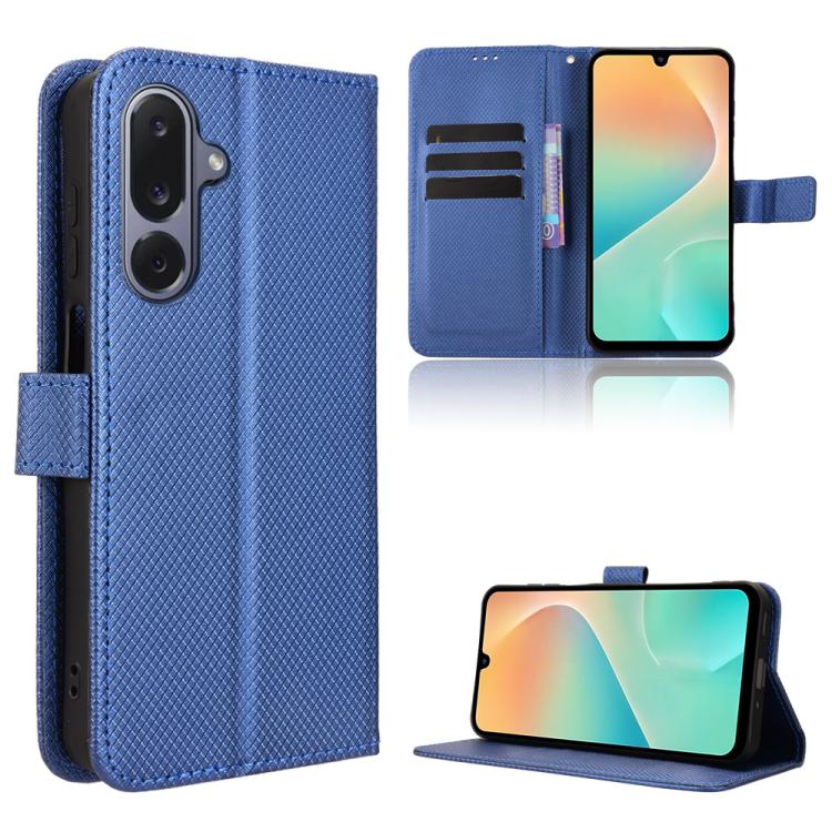 Funda de cuero con textura de diamante para Samsung Galaxy M36 5G (azul)