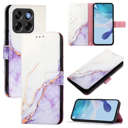 Funda de Cuero con Tapa para ZTE Blade V70 Vita Nubia V70 Diseño Mármol (Blanco y Morado)
