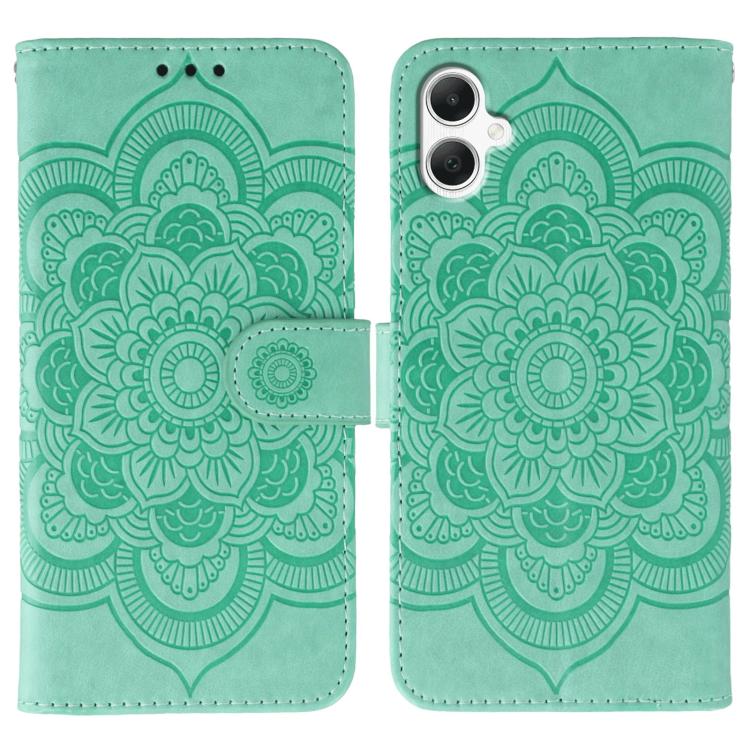 Funda de cuero con estampado de mandala solar para Samsung Galaxy A05 (verde)