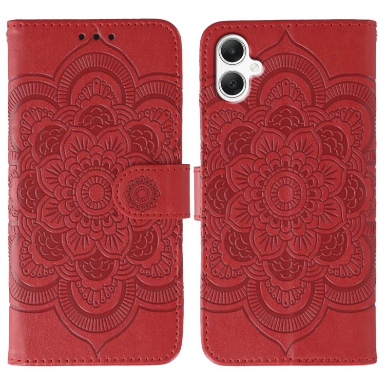 Funda de cuero con estampado de mandala solar para Samsung Galaxy A06 4G/5G/A07 5G (roja)