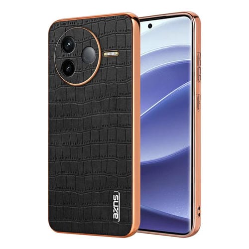 Funda para Teléfono con Textura de Cocodrilo y Marco Galvanizado Azns para Redmi K80 (Negro)
