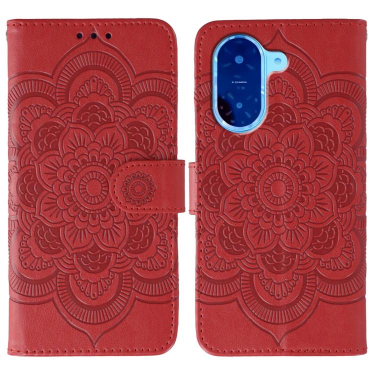 Funda de cuero con estampado de mandala solar para Redmi A5 4G (173,3 mm, rojo)
