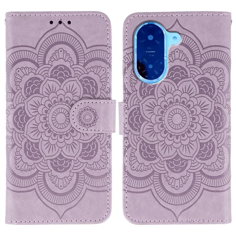Funda de cuero con estampado de mandala solar para Redmi A5 4G (171,7 mm) / Poco C71 4G (morado)