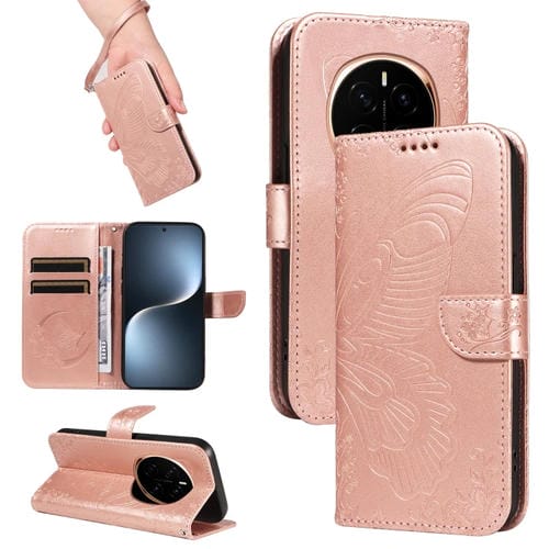 Funda de Cuero con Relieve de Mariposa para Honor Magic7 (Oro Rosa)