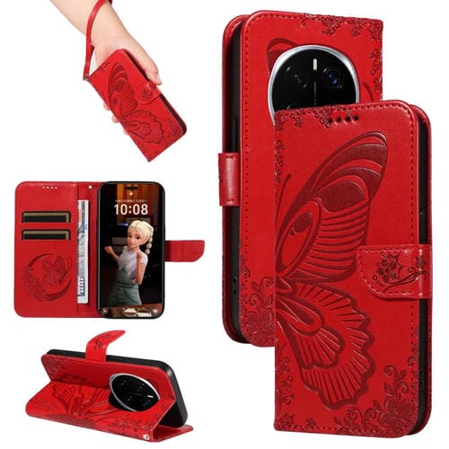Funda de Cuero con Relieve de Mariposa para Honor Magic7 Pro (Roja)
