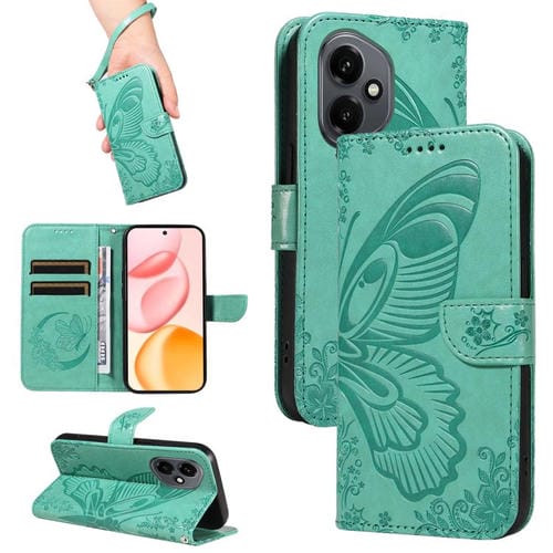 Funda de cuero con relieve de mariposa para Honor 400 Global (156,5 mm) (verde)