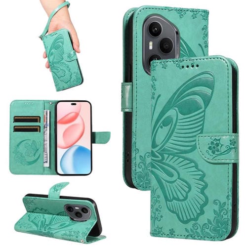 Funda de cuero con relieve de mariposa para Honor 400 Pro Global (160,8 mm) (verde)