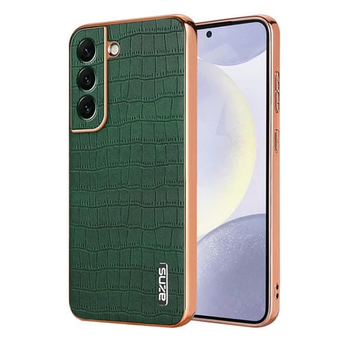 Estuche para Teléfono Samsung Galaxy S22 + 5G Azns Textura de Cocodrilo Marco Galvanizado (Verde)