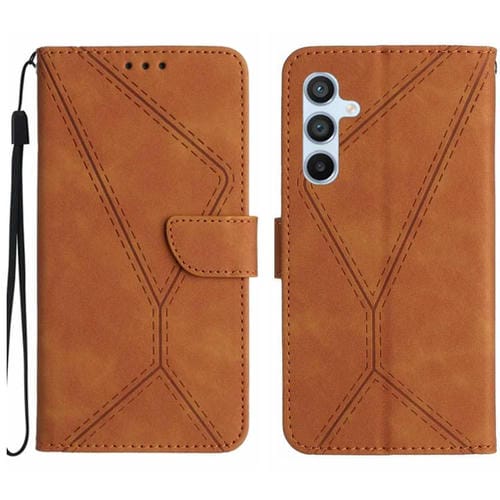 Funda de cuero con relieve y costuras para Samsung Galaxy S25 FE 5G (marrón)