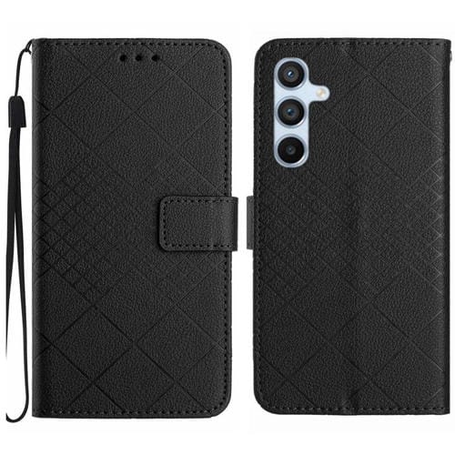 Funda de cuero con textura de cuadrícula rómbica para Samsung Galaxy S25 FE 5G (negra)