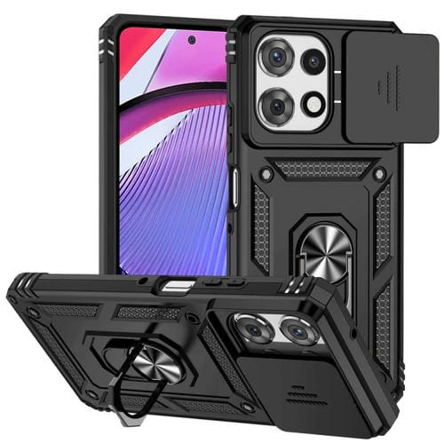 Funda para Teléfono Motorola Moto G Play 2025/G Power 2025 con Soporte Deslizante y Protector de Pantalla (Negra)