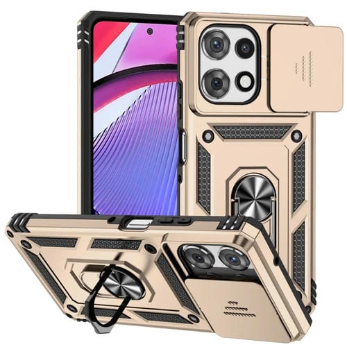 Funda para Teléfono Motorola Moto G Play 2025 y G Power 2025 con Soporte Deslizante y Protector de Pantalla (Dorada)