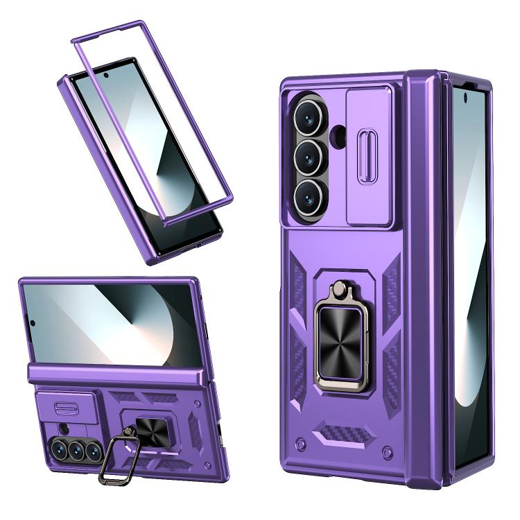 Funda con bisagra y ventana deslizante para Samsung Galaxy Z Fold7 5G con soporte de aro (morado)