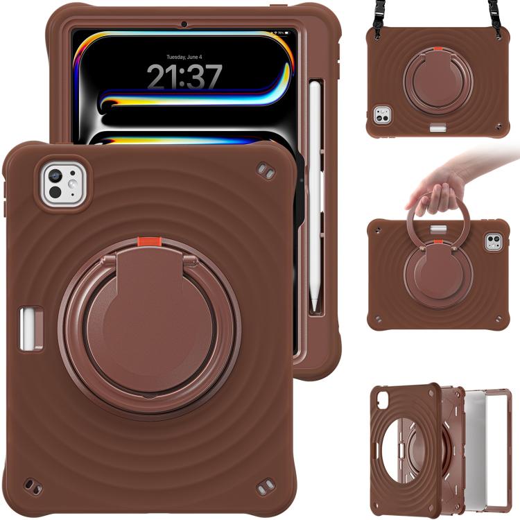 Funda híbrida de silicona para iPad Pro 11 (2024) con asa giratoria (Chocolate)
