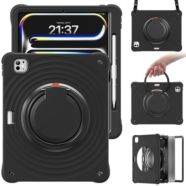 Funda híbrida Silicona para iPad Pro 13 (2024) con Asa Giratoria y Soporte (Negra)