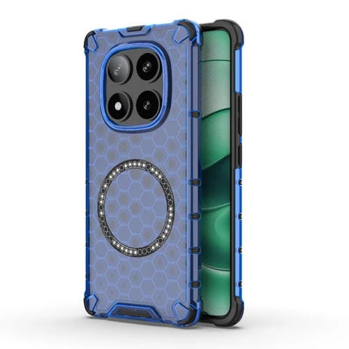 Funda para Teléfono a Prueba de Golpes con Anillo Magnético de Panal para Redmi Note 14 Pro 5G (Azul)