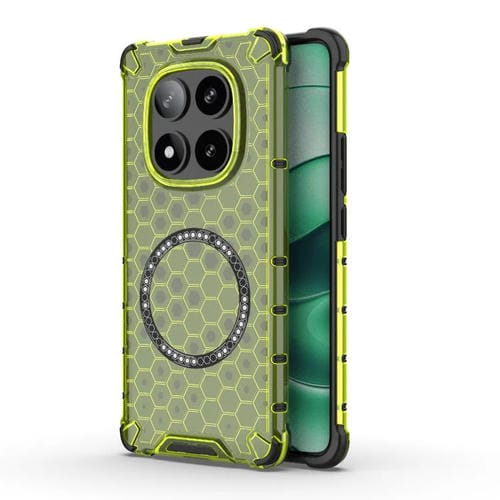 Funda para Teléfono a Prueba de Golpes con Anillo Magnético de Panal para Redmi Note 14 Pro 5G (Verde)