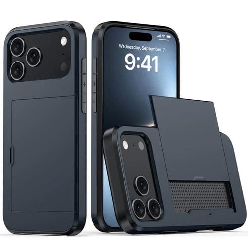 Funda protectora a prueba de golpes para iPhone 17 Pro con ranura para tarjetas (azul)