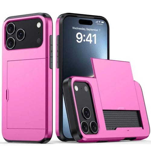 Funda protectora a prueba de golpes para iPhone 17 Pro con ranura para tarjetas (rosa roja)