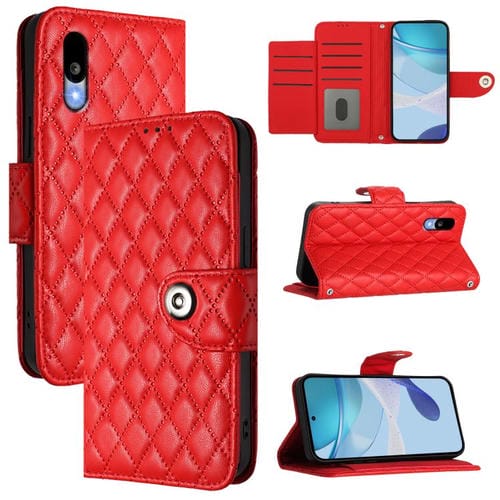 Funda de Cuero con Tapa y Textura Rombal para Sharp Basio Active 3 con Cordón (Rojo)