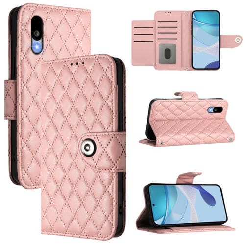 Funda de Cuero con Tapa y Textura Rombal para Sharp Basio Active 3 con Cordón (Rosa Coral)