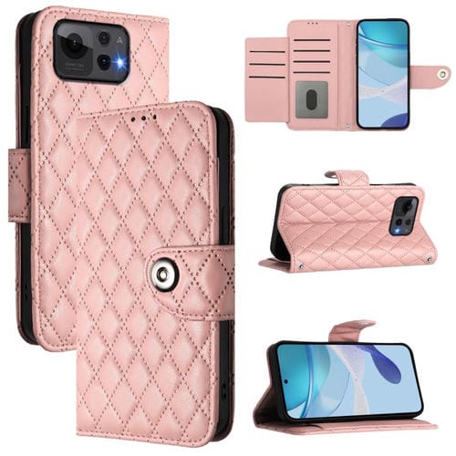 Funda de Cuero con Textura Rómbica y Cordón para Asus Zenfone 12 Ultra (Rosa Coral)