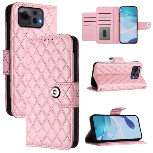 Funda de Cuero con Textura Rómbica y Cordón para Asus Zenfone 12 Ultra (Rosa)