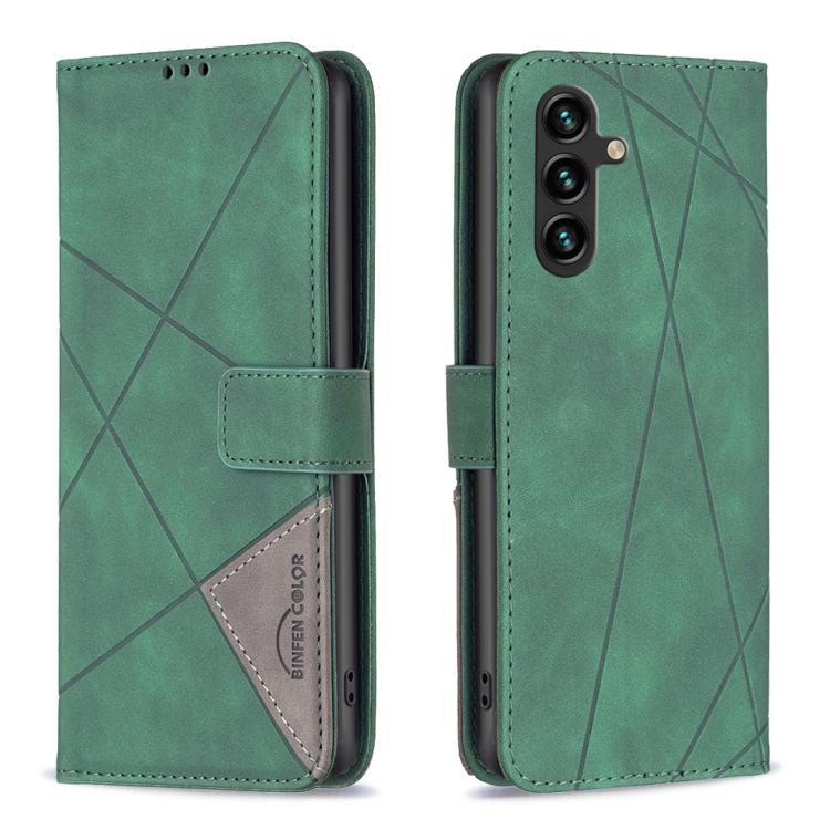 Funda de cuero con textura romboidal y hebilla magnética para Samsung Galaxy S25 FE 5G (verde)