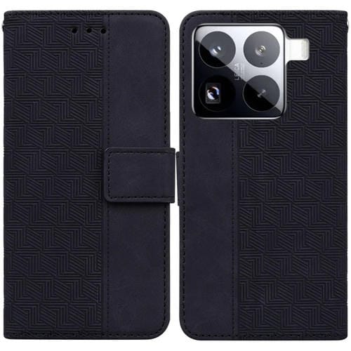 Funda De Cuero Con Relieve Geométrico Para Xiaomi 15 Pro (Negra)