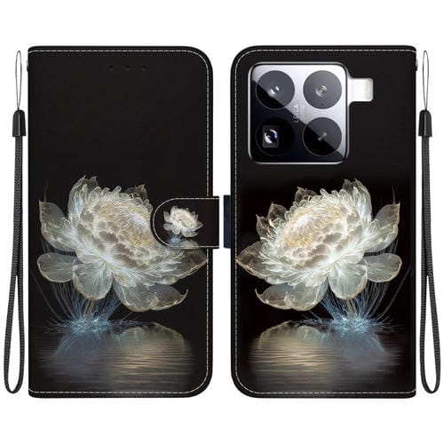Funda De Cuero Con Dibujo De Colores Y Textura De Cristal Para Xiaomi 15 Pro (Peonía De Cristal)
