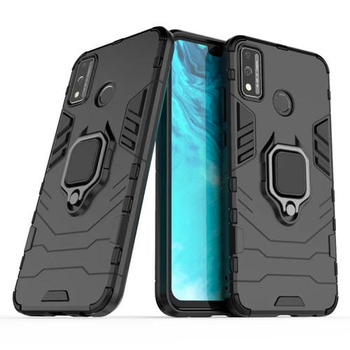 Para Huawei Honor 9X Lite Funda protectora PC + TPU a prueba de golpes con soporte para anillo magnético (Negro)