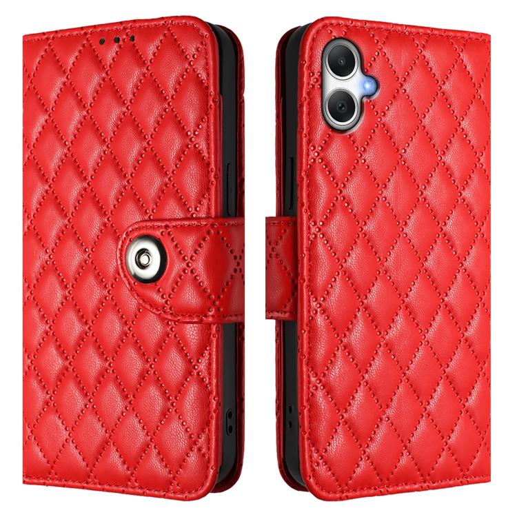 Funda de cuero con textura rómbica y cordón para Samsung Galaxy A07 4G (roja)