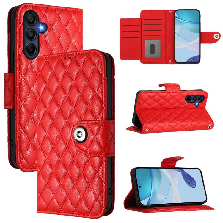 Funda de cuero con textura rómbica y cordón para Samsung Galaxy A17 5G (roja)