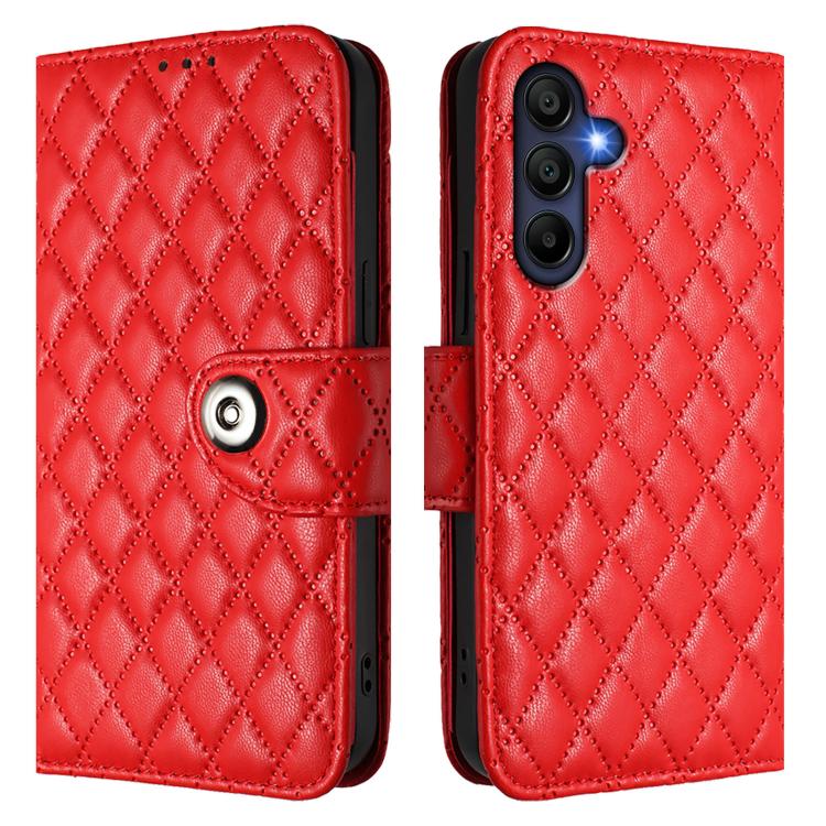 Funda de cuero con textura rómbica y cordón para Samsung Galaxy A17 5G (roja)