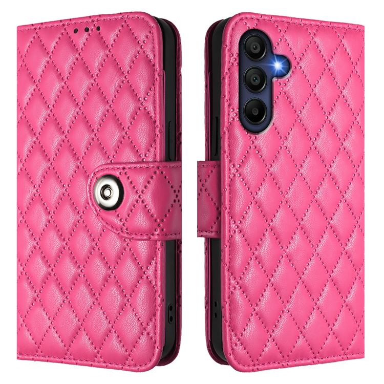 Funda de cuero con textura rómbica y cordón para Samsung Galaxy A17 5G (rosa y rojo)