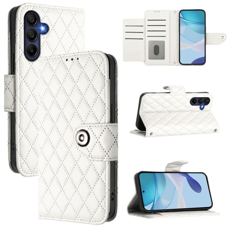 Funda de cuero con textura rómbica y cordón para Samsung Galaxy A17 5G (blanca)