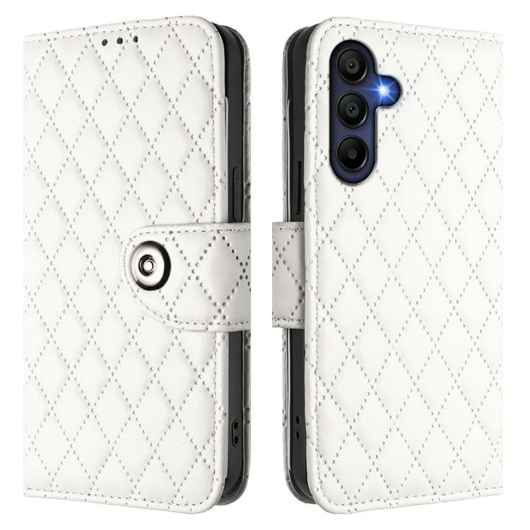 Funda de cuero con textura rómbica y cordón para Samsung Galaxy A17 5G (blanca)