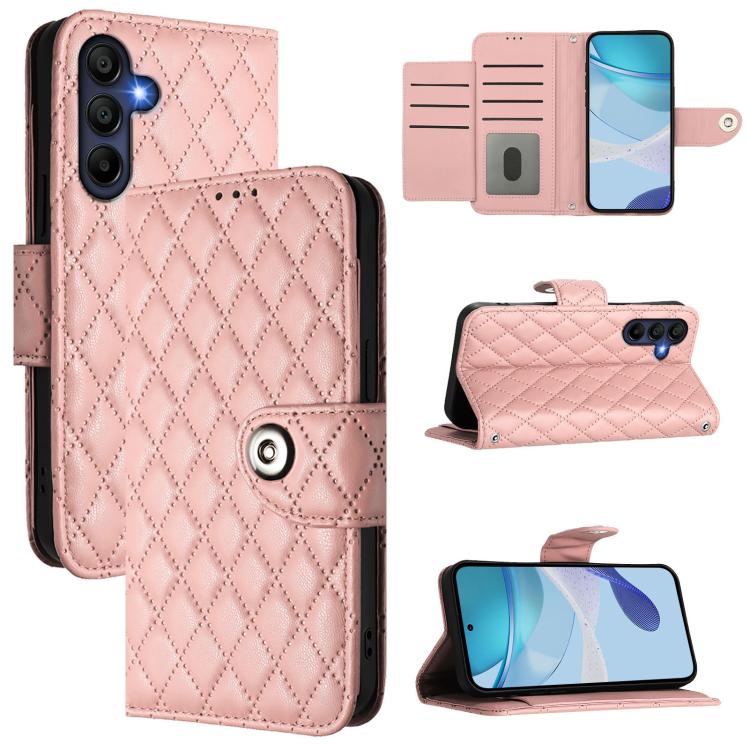 Funda de cuero con textura rómbica y cordón para Samsung Galaxy A17 5G (rosa coral)