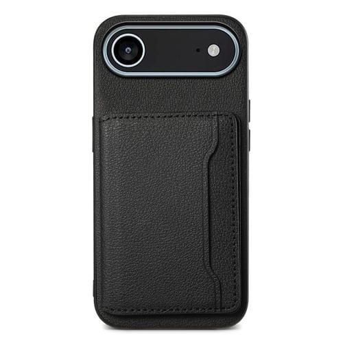 Funda para iPhone 17 Air con textura de becerro y diseño de bolso de tarjeta de cobertura total (negra)