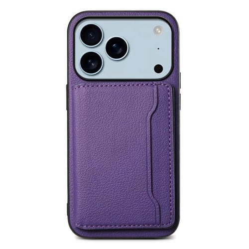 Funda para iPhone 17 Pro con textura de becerro y diseño de bolso de tarjeta de cobertura total (morado)