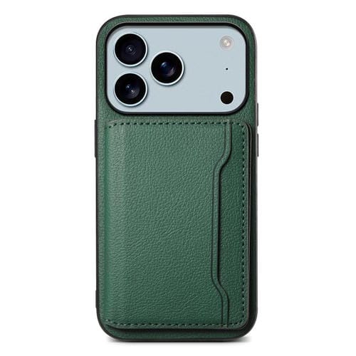 Funda para iPhone 17 Pro Max con textura de becerro y diseño de tarjetero de cobertura total (verde)