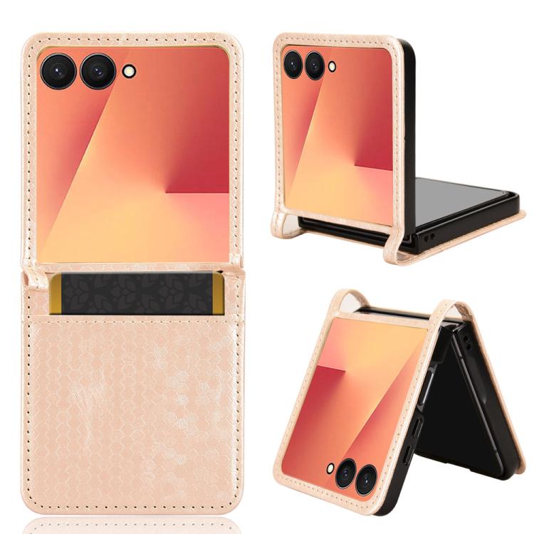 Funda de cuero con textura de puntos de panal para Samsung Galaxy Z Flip7 5G (dorada)
