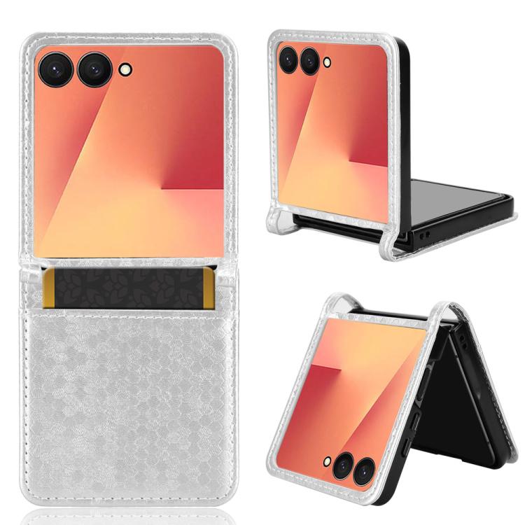 Funda de cuero con textura de panal y puntos para Samsung Galaxy Z Flip7 5G (plateada)